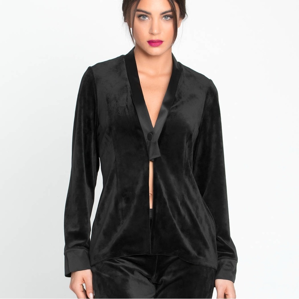 Lise Charmel sz L Déesse en Glam Black Velvet Tuxedo Smoking Jacket Glamour Sexy